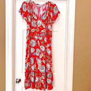 LOFT red tropical print dress- size L